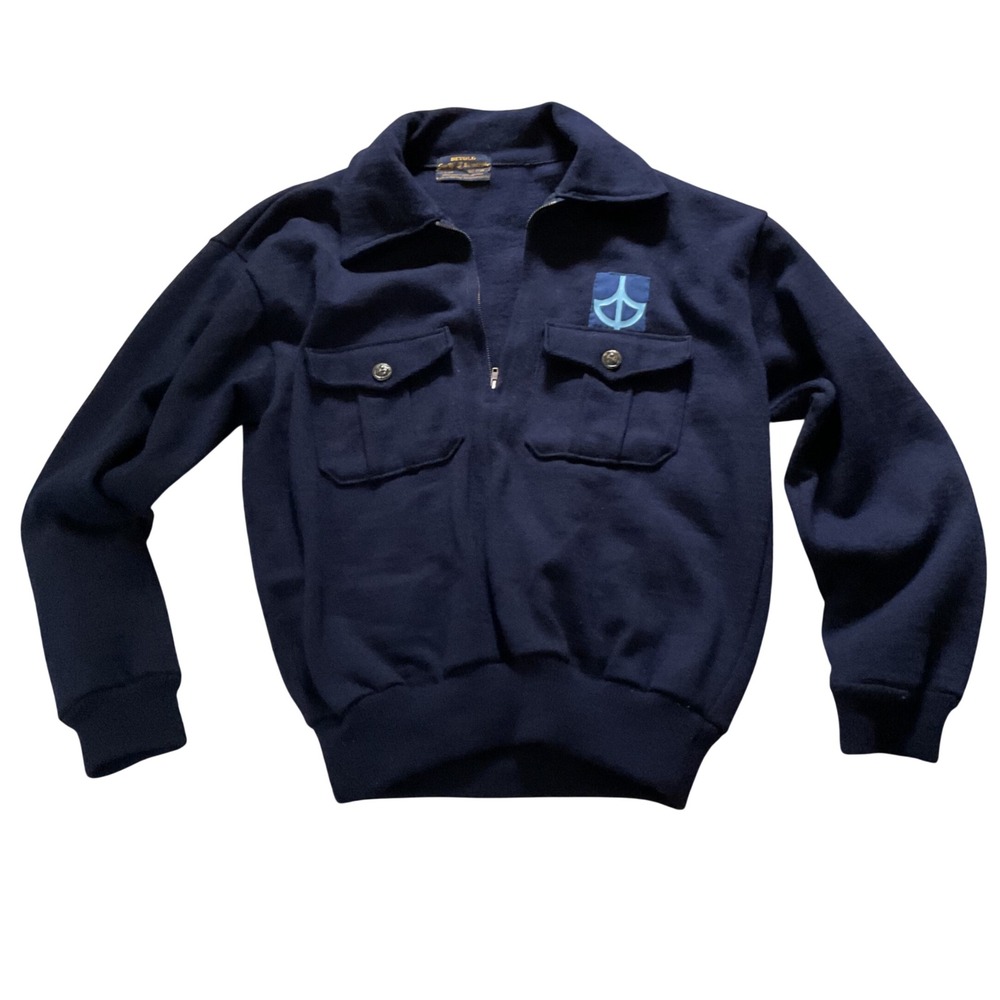Devold Sea Wolf Blaatroie Mens XL Navy Wool Blend Quarter Zip Sweater Norway
